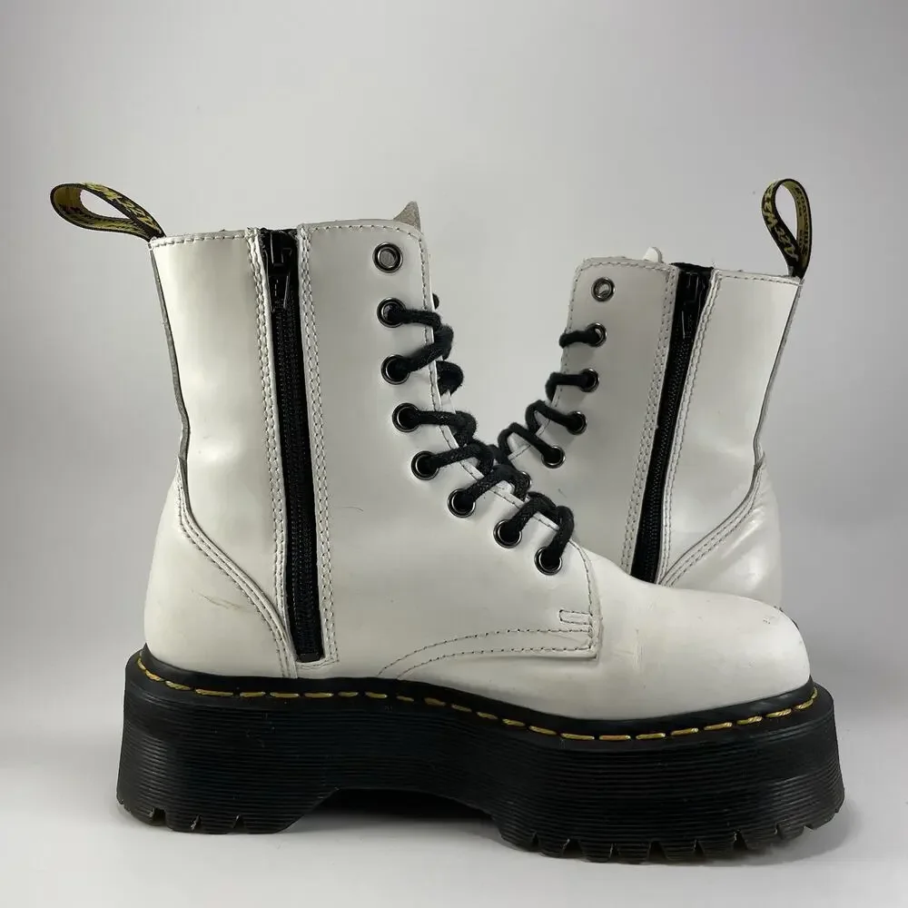 Dr. Martens Jadon Platform Boots Womens Size 6 White Leather Chunky Lace Up